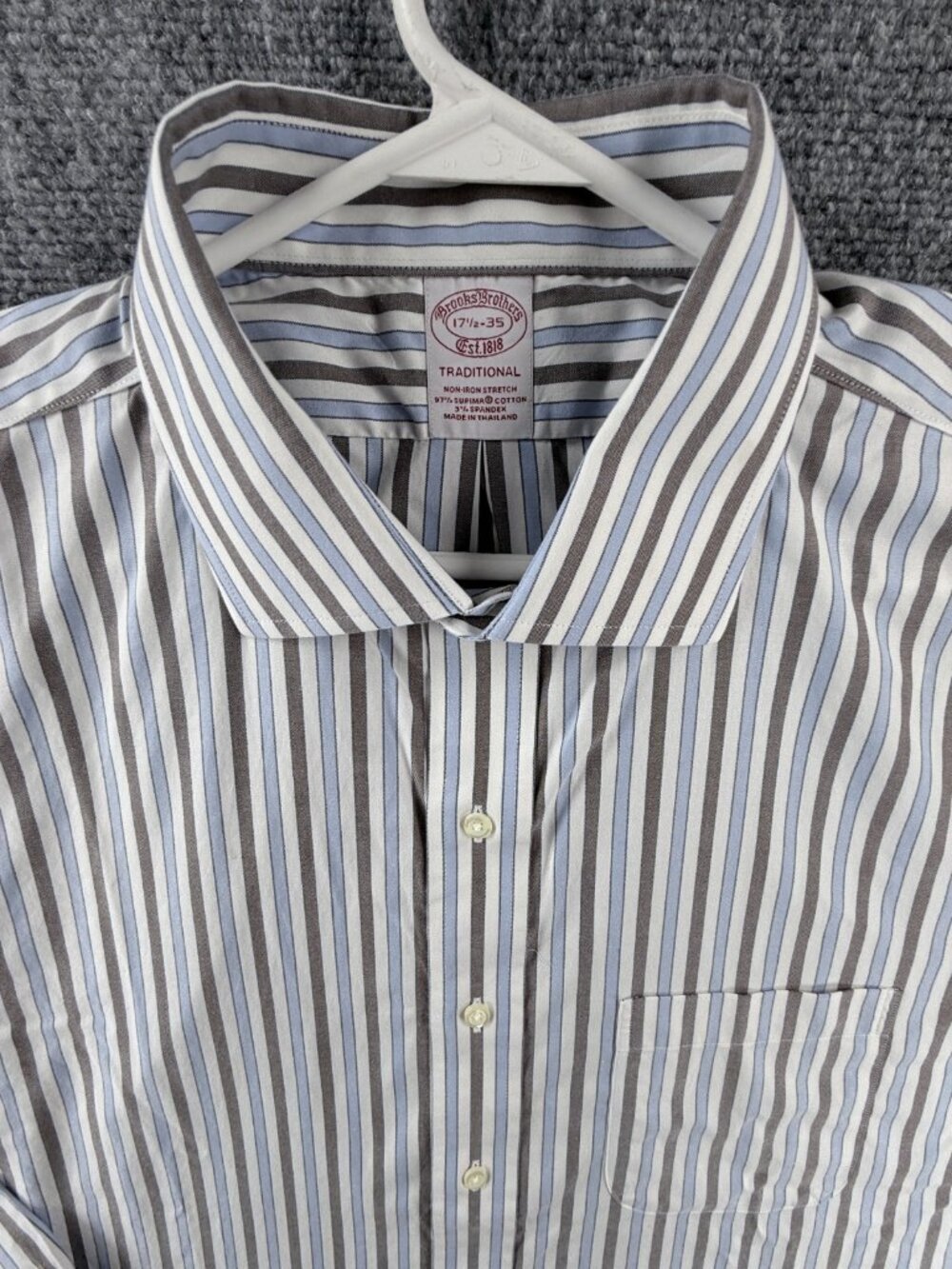 Brooks Brothers Blue Gray Traditional Striped Cotton Spandex Non-Iron 17.5 35